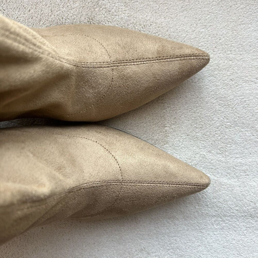 Marc Fisher LTD Larry Sock Ankle Boot Women 9 M Tan Faux Suede Pointed Toe Block - Picture 6 of 15